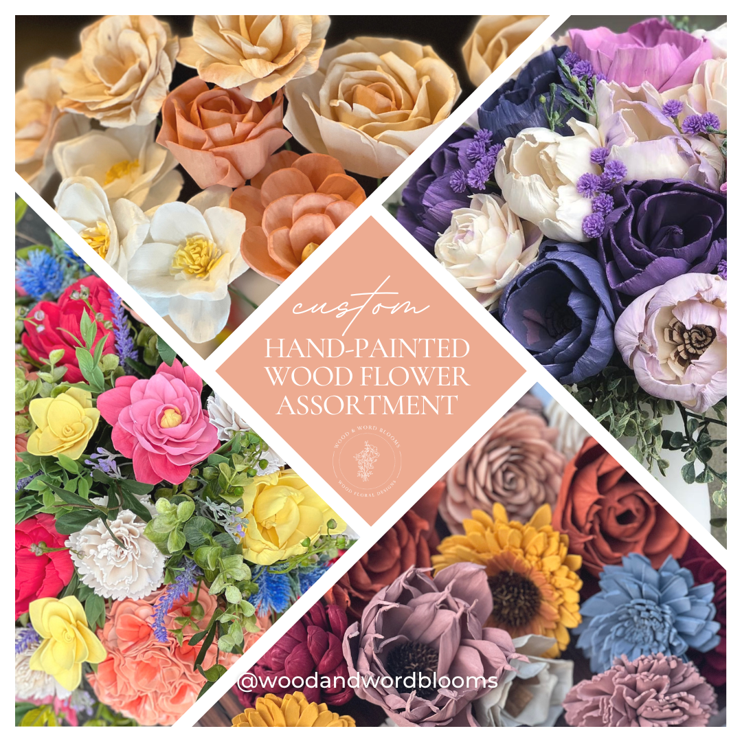 Custom Dyed Wood Flower Assortment (perfect for crafting) – Wood Custom Dyed Wood Flower Assortment (perfect for crafting) – Wood