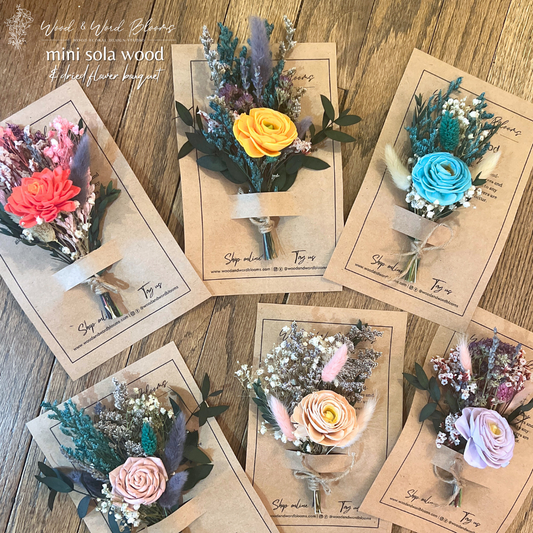 Mini Wood & Dried Flower Bouquets