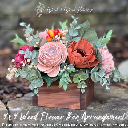 "Florist's Choice" Wood Flower 4 x 4 Box Arrangement