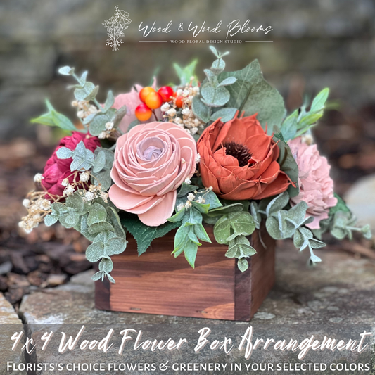 "Florist's Choice" Wood Flower 4 x 4 Box Arrangement