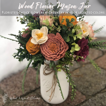 Wood Flower Mason Jar Arrangement