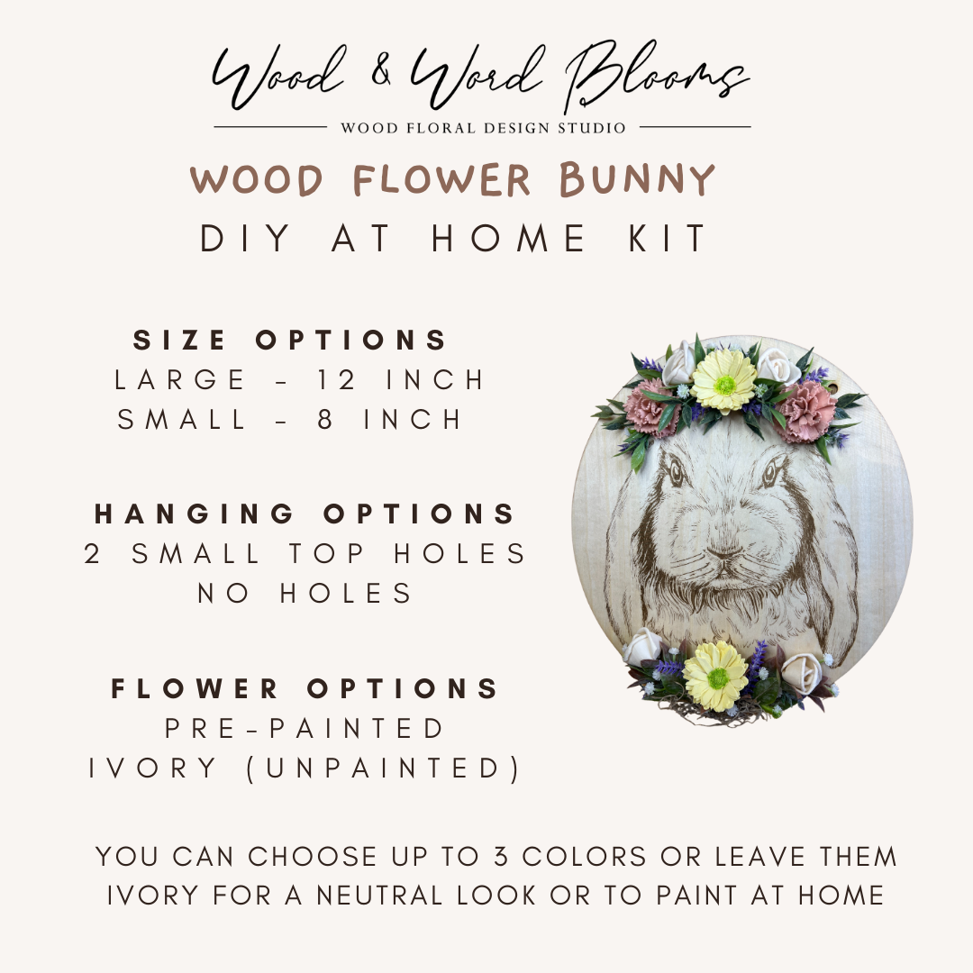 Wood Flower Bunny DIY At Home Kit featuring laser engraved artwork by Old Schoolhouse Art