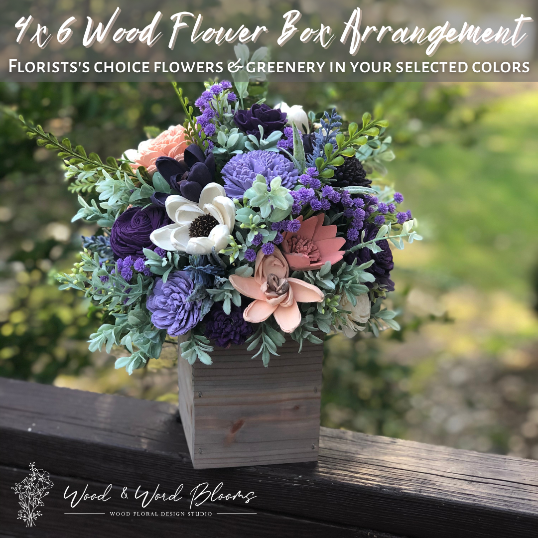 "Florist's Choice" Wood Flower 4 x 6 Box Arrangement