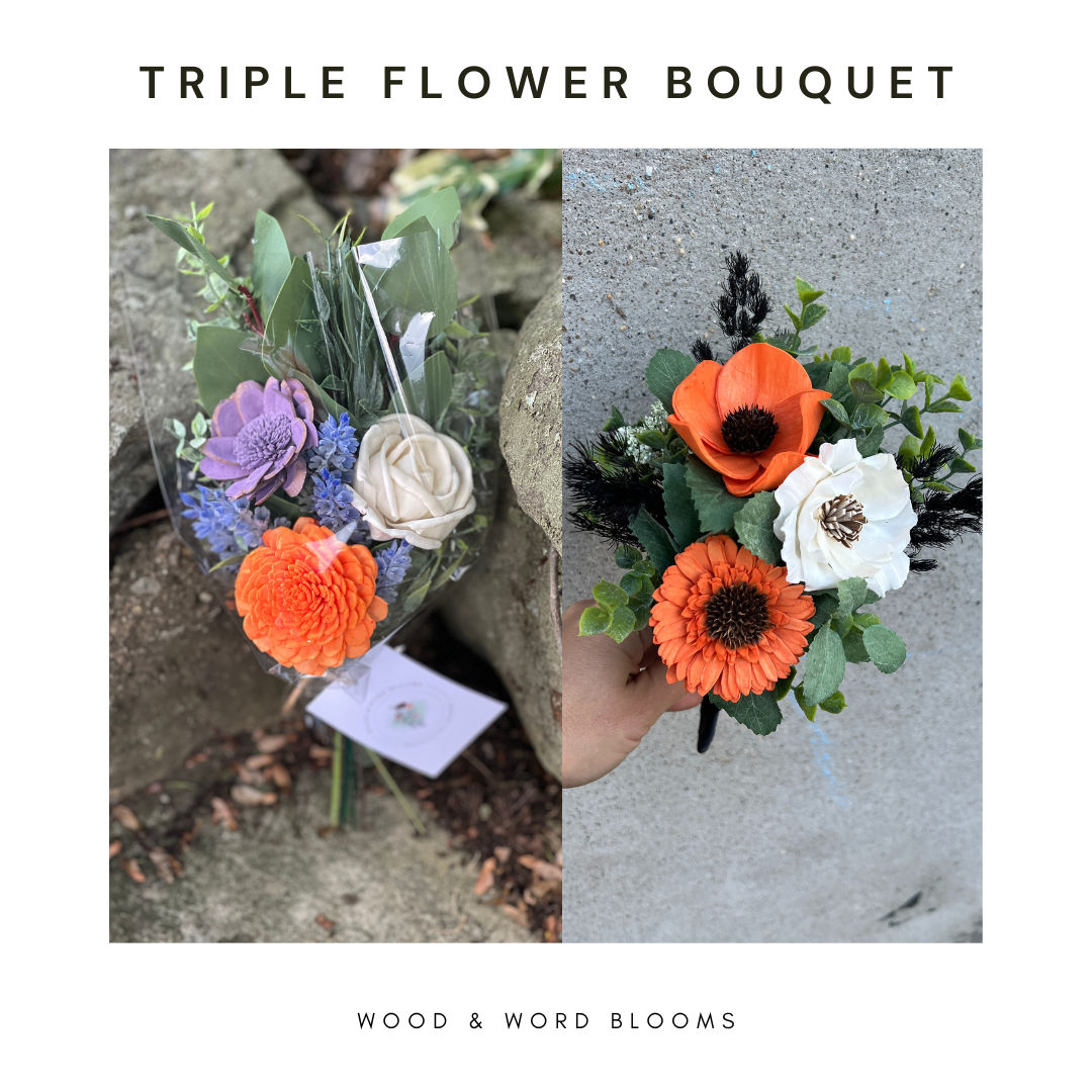 Triple Wood Flower Bundle Bouquet