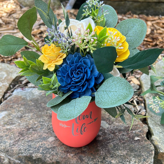 Mom Life Tumbler & Wood Flower Bouquet Set (Custom)