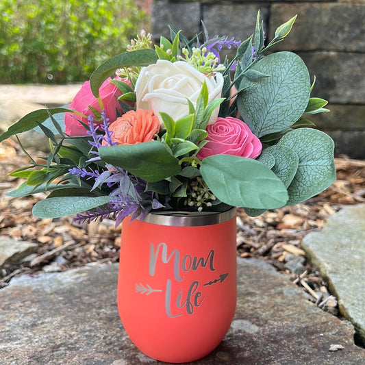 Mom Life Tumbler & Wood Flower Bouquet set