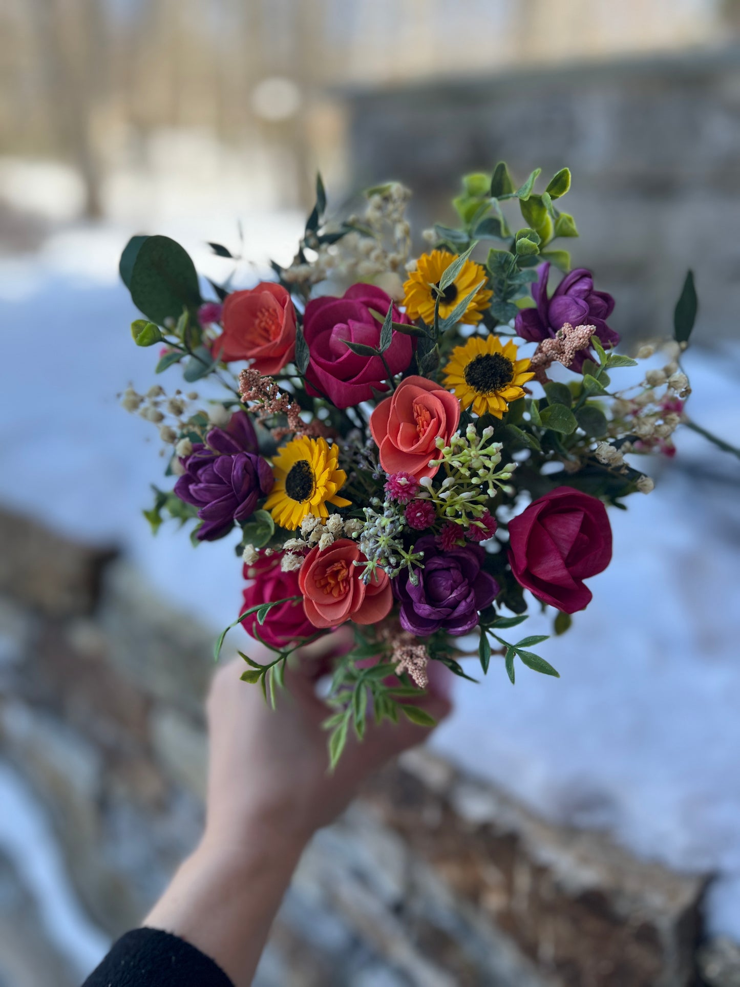 Brews & Blooms: Spring Sunshine Wood Flower Arrangement| Elicit Brewing