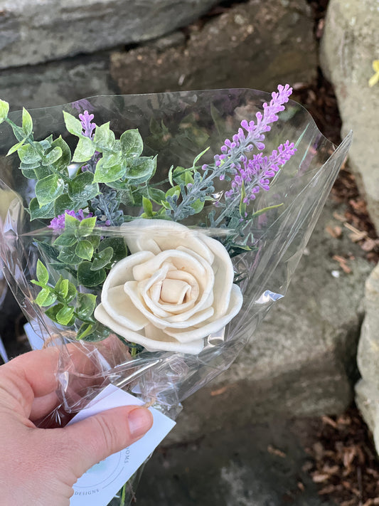 Single Flower Bouquet - ivory rose & faux lavender