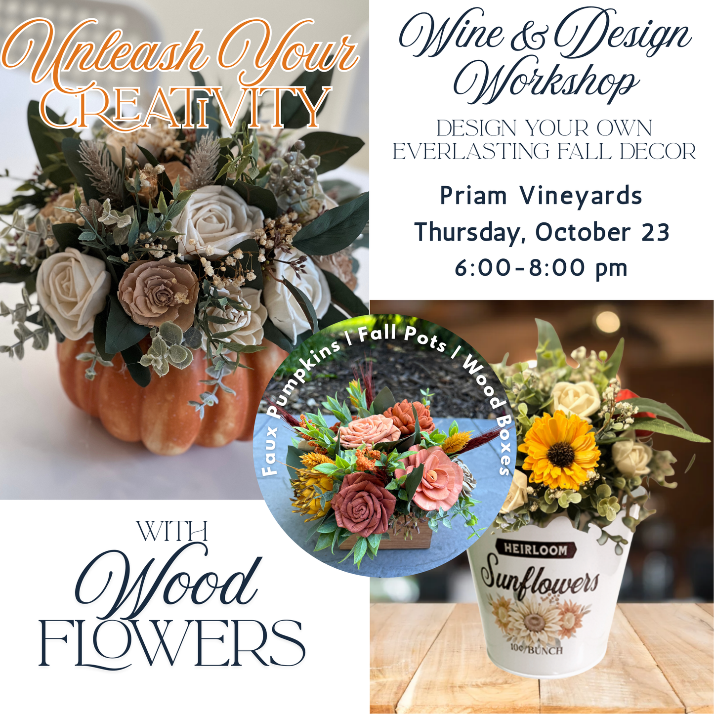 Fall Wood Flower Wine & Design at Priam Vineyards | Oct 23