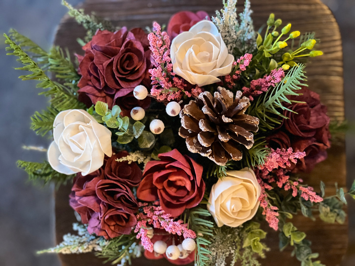 "Florist's Choice" Wood Flower 4 x 4 Box Arrangement